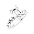 1/10 Ctw Emerald Shape Round Cut Diamond Semi-Mount Engagement Ring in 14K White Gold