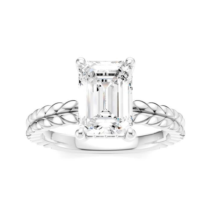 1/10 Ctw Emerald Shape Round Cut Diamond Semi-Mount Engagement Ring in 14K White Gold