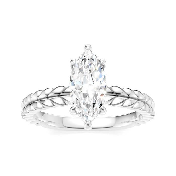 1/20 Ctw Marquise Shape Round Cut Diamond Semi-Mount Engagement Ring in 14K White Gold