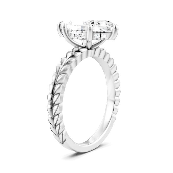 1/10 Ctw Marquise Shape Round Cut Diamond Semi-Mount Engagement Ring in 14K White Gold