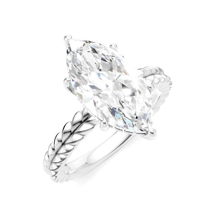 1/10 Ctw Marquise Shape Round Cut Diamond Semi-Mount Engagement Ring in 14K White Gold