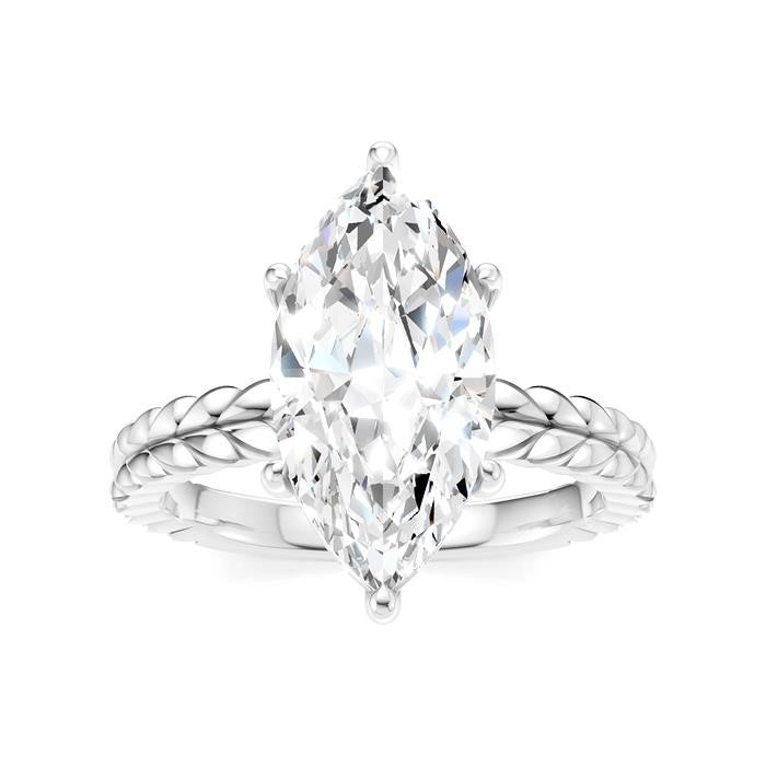 1/10 Ctw Marquise Shape Round Cut Diamond Semi-Mount Engagement Ring in 14K White Gold