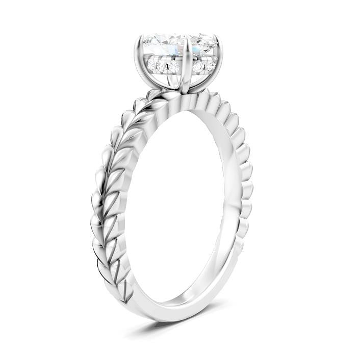 1/20 Ctw Oval Shape Round Cut Diamond Semi-Mount Engagement Ring in 14K White Gold