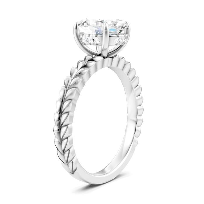 1/20 Ctw Oval Shape Round Cut Diamond Semi-Mount Engagement Ring in 14K White Gold