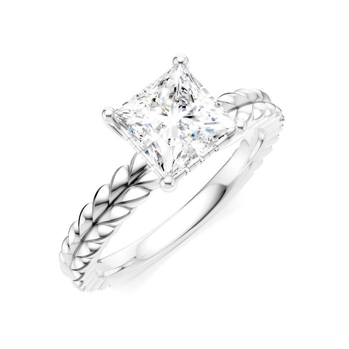 1/20 Ctw Princess Shape Round Cut Diamond Semi-Mount Engagement Ring in 14K White Gold