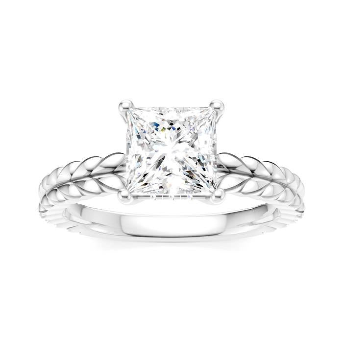 1/20 Ctw Princess Shape Round Cut Diamond Semi-Mount Engagement Ring in 14K White Gold
