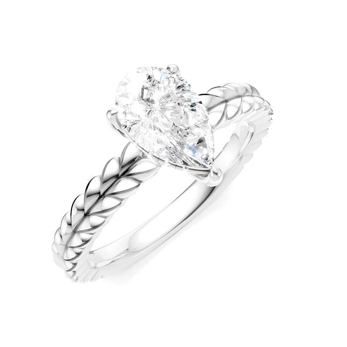 1/20 Ctw Pear Shape Round Cut Diamond Semi-Mount Engagement Ring in 14K White Gold