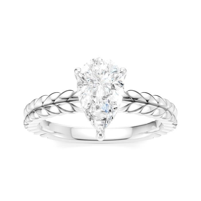 1/20 Ctw Pear Shape Round Cut Diamond Semi-Mount Engagement Ring in 14K White Gold