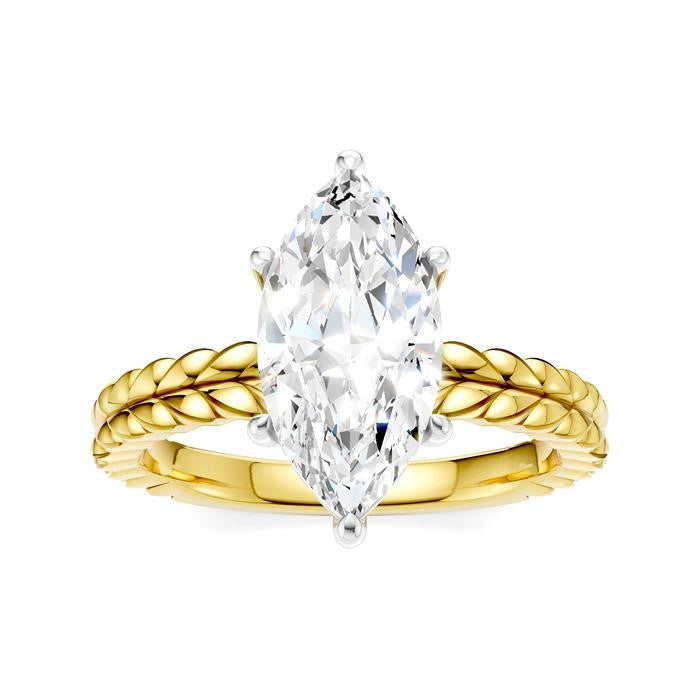 1/10 Ctw Marquise Shape Round Cut Diamond Semi-Mount Engagement Ring in 14K Yellow and White Gold