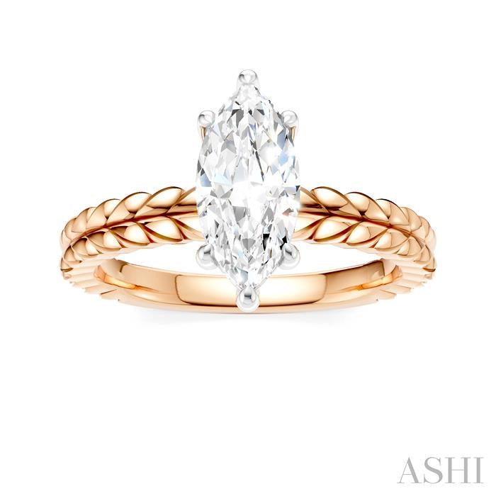 1/20 Ctw Marquise Shape Round Cut Diamond Semi-Mount Engagement Ring in 14K Rose and White Gold