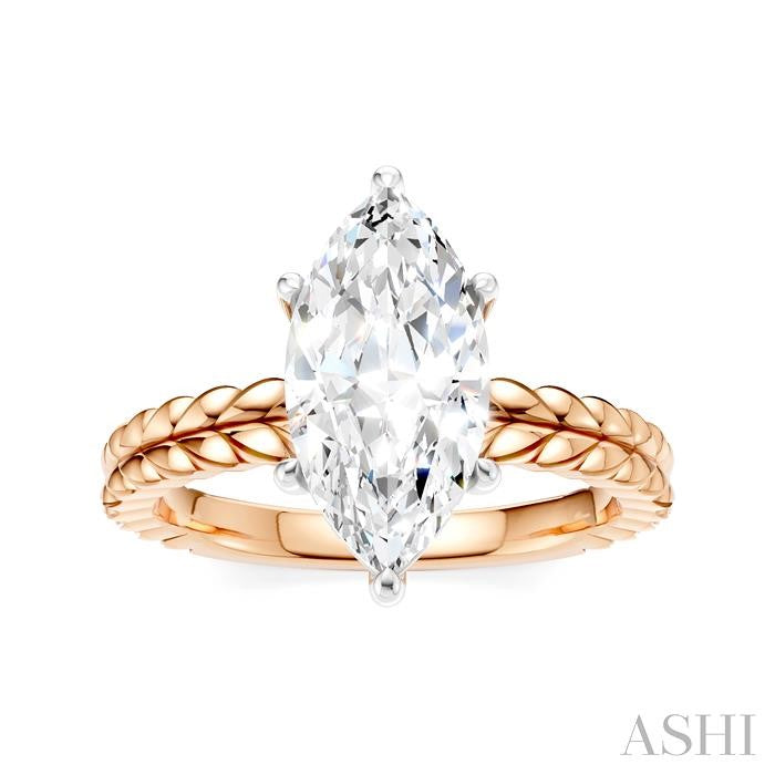 1/10 Ctw Marquise Shape Round Cut Diamond Semi-Mount Engagement Ring in 14K Rose and White Gold