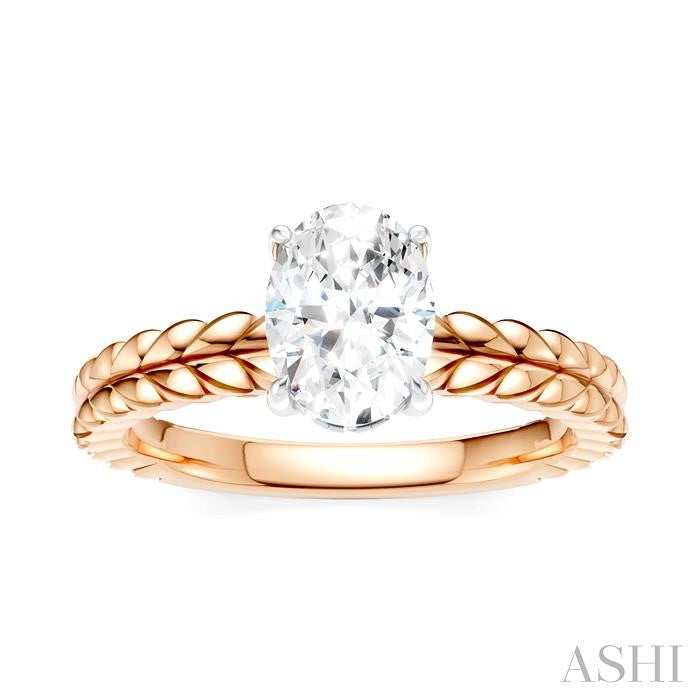 1/20 Ctw Oval Shape Round Cut Diamond Semi-Mount Engagement Ring in 14K Rose and White Gold