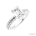1/20 Ctw Emerald Shape Round Cut Diamond Semi-Mount Engagement Ring in 14K White Gold