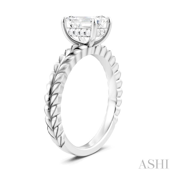 1/20 Ctw Emerald Shape Round Cut Diamond Semi-Mount Engagement Ring in 14K White Gold