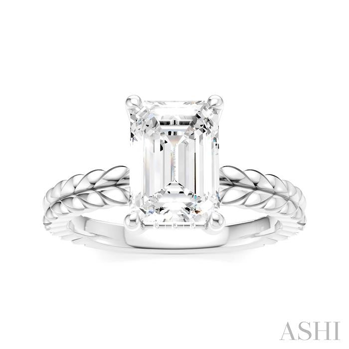 1/10 Ctw Emerald Shape Round Cut Diamond Semi-Mount Engagement Ring in 14K White Gold