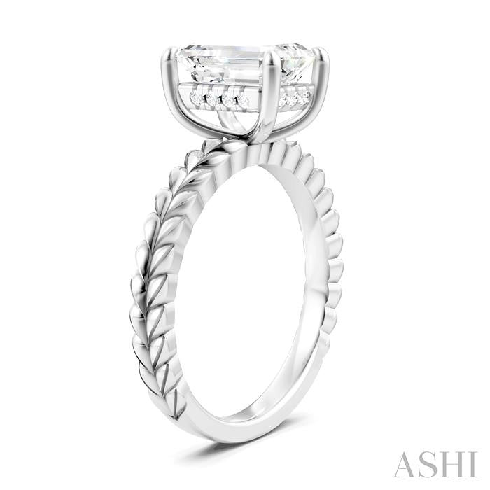 1/10 Ctw Emerald Shape Round Cut Diamond Semi-Mount Engagement Ring in 14K White Gold