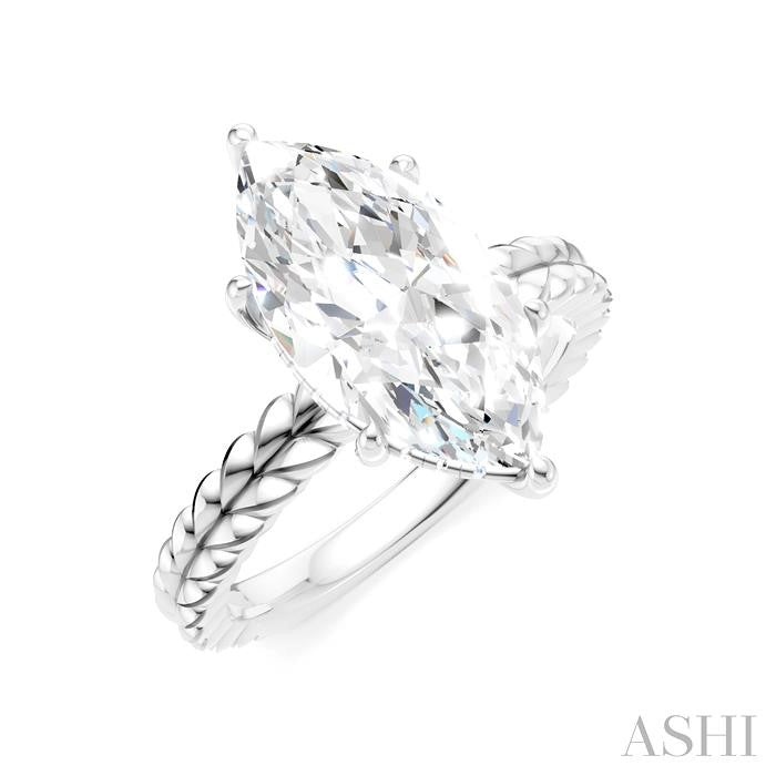1/10 Ctw Marquise Shape Round Cut Diamond Semi-Mount Engagement Ring in 14K White Gold