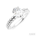 1/20 Ctw Oval Shape Round Cut Diamond Semi-Mount Engagement Ring in 14K White Gold