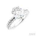 1/20 Ctw Oval Shape Round Cut Diamond Semi-Mount Engagement Ring in 14K White Gold