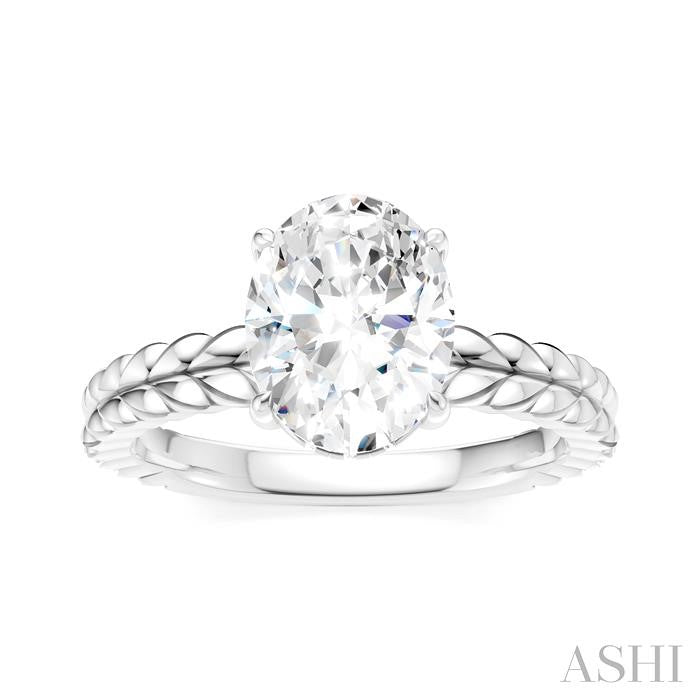 1/20 Ctw Oval Shape Round Cut Diamond Semi-Mount Engagement Ring in 14K White Gold
