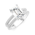 1/10 Ctw Akari Split Rope Textured Shank Emerald Shape Round Cut Diamond Semi Mount Engagement Ring in 14K White Gold