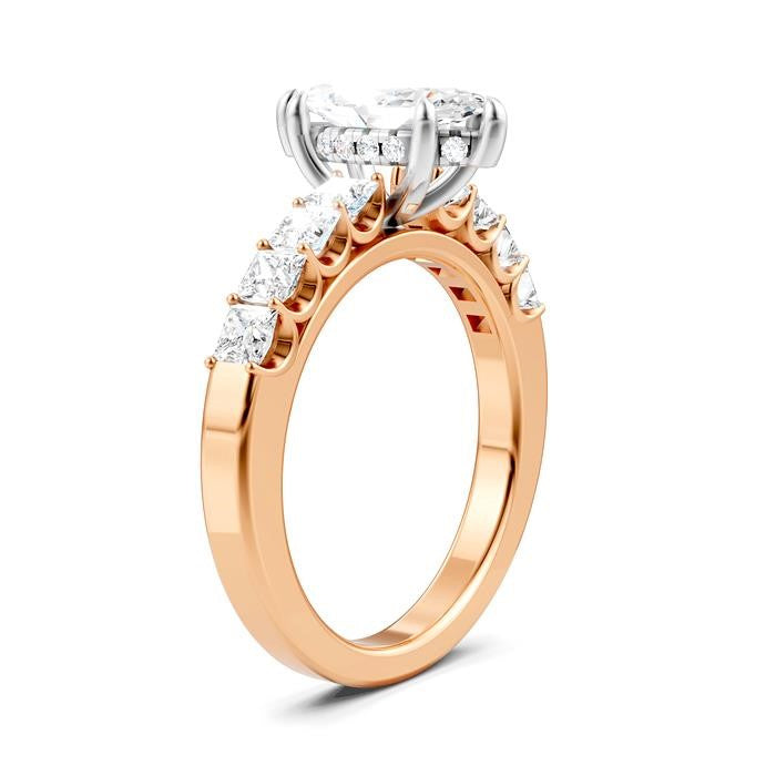 7/8 Ctw Marquise Shape Princess and Round Cut Diamond Semi-Mount Engagement Ring in 14K Rose and White Gold