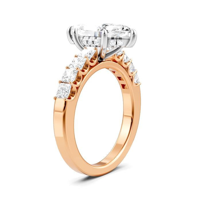 7/8 Ctw Marquise Shape Princess and Round Cut Diamond Semi-Mount Engagement Ring in 14K Rose and White Gold