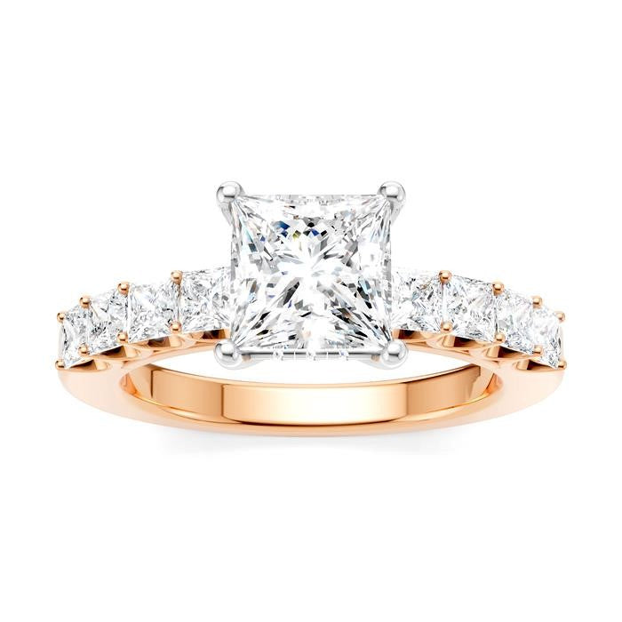 7/8 Ctw Princess Shape Princess and Round Cut Diamond Semi-Mount Engagement Ring in 14K Rose and White Gold