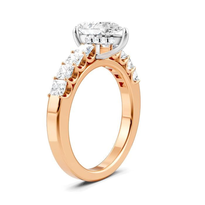 7/8 Ctw Pear Shape Princess and Round Cut Diamond Semi-Mount Engagement Ring in 14K Rose and White Gold