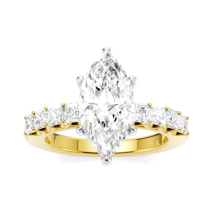 7/8 Ctw Marquise Shape Princess and Round Cut Diamond Semi-Mount Engagement Ring in 14K Yellow and White Gold
