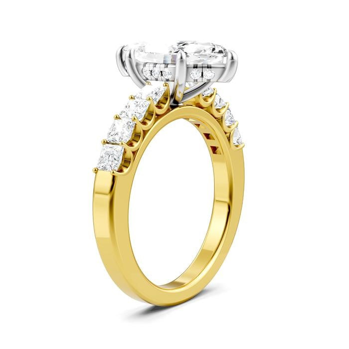 7/8 Ctw Marquise Shape Princess and Round Cut Diamond Semi-Mount Engagement Ring in 14K Yellow and White Gold