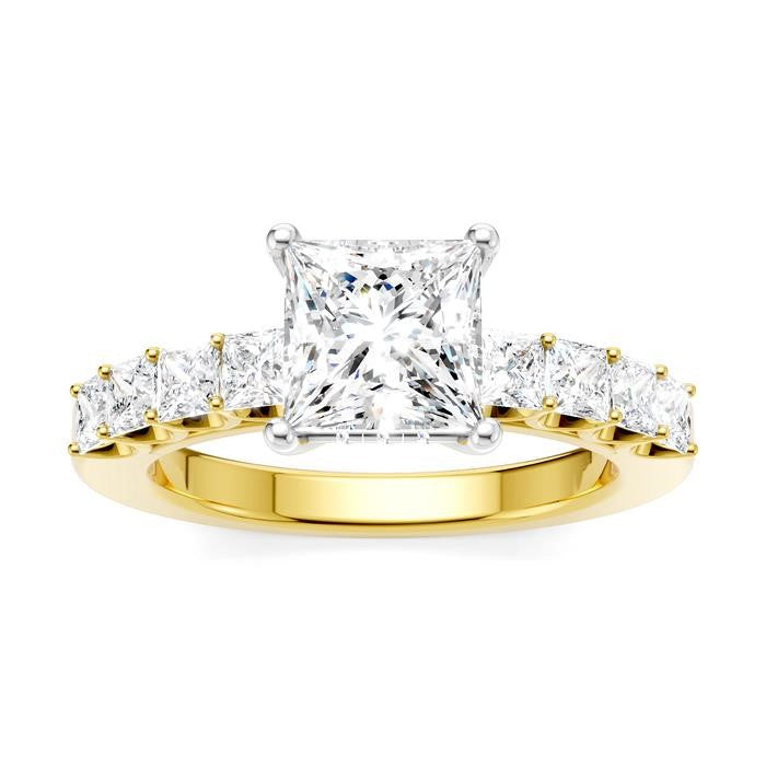 7/8 Ctw Princess Shape Princess and Round Cut Diamond Semi-Mount Engagement Ring in 14K Yellow and White Gold