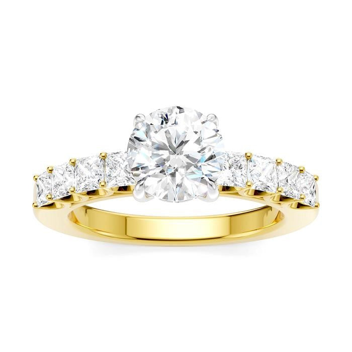 7/8 Ctw Round Shape Princess and Round Cut Diamond Semi-Mount Engagement Ring in 14K Yellow and White Gold