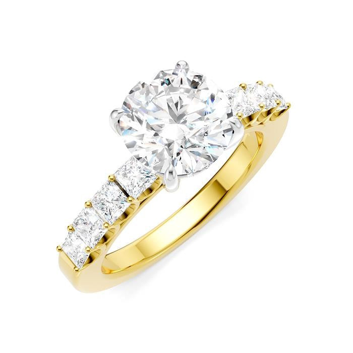 7/8 Ctw Round Shape Princess and Round Cut Diamond Semi-Mount Engagement Ring in 14K Yellow and White Gold