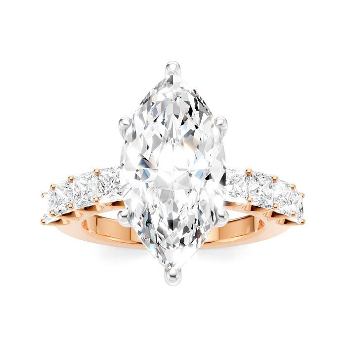 1 1/3 Ctw Marquise Shape Princess and Round Cut Diamond Semi-Mount Engagement Ring in 14K Rose and White Gold