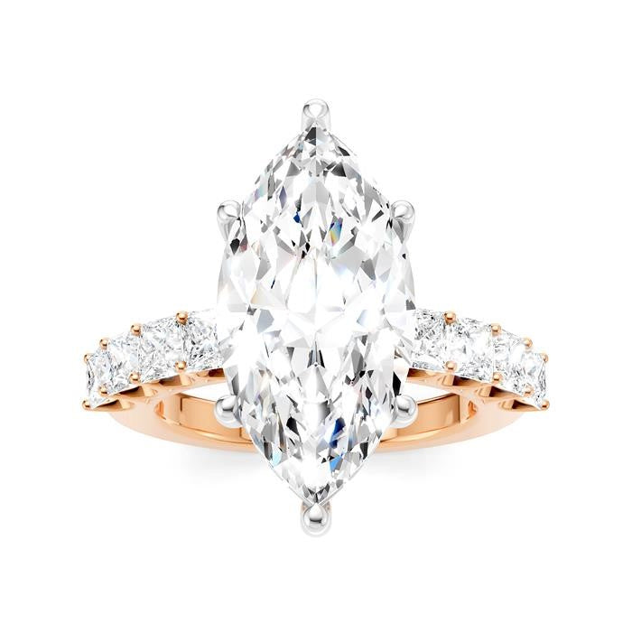 1 1/3 Ctw Marquise Shape Princess and Round Cut Diamond Semi-Mount Engagement Ring in 14K Rose and White Gold
