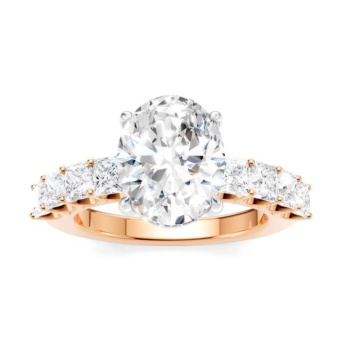 1 1/3 Ctw Oval Shape Princess and Round Cut Diamond Semi-Mount Engagement Ring in 14K Rose and White Gold