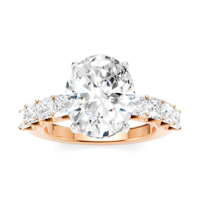 1 1/3 Ctw Oval Shape Princess and Round Cut Diamond Semi-Mount Engagement Ring in 14K Rose and White Gold