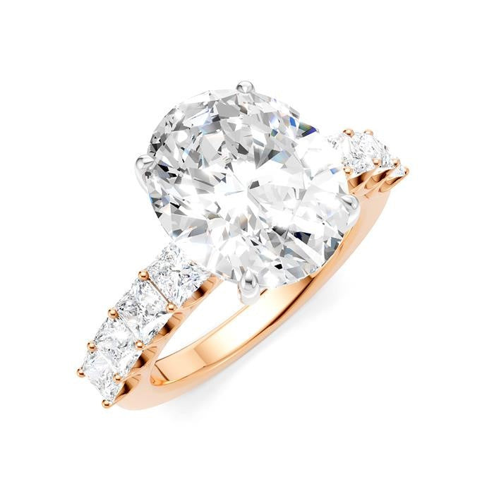 1 1/3 Ctw Oval Shape Princess and Round Cut Diamond Semi-Mount Engagement Ring in 14K Rose and White Gold