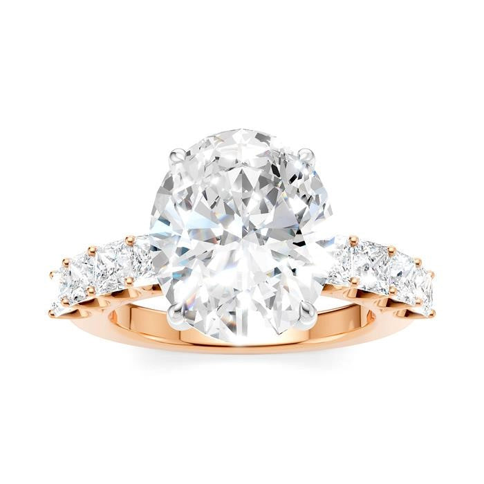 1 1/3 Ctw Oval Shape Princess and Round Cut Diamond Semi-Mount Engagement Ring in 14K Rose and White Gold
