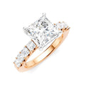 7/8 Ctw Princess Shape Princess and Round Cut Diamond Semi-Mount Engagement Ring in 14K Rose and White Gold