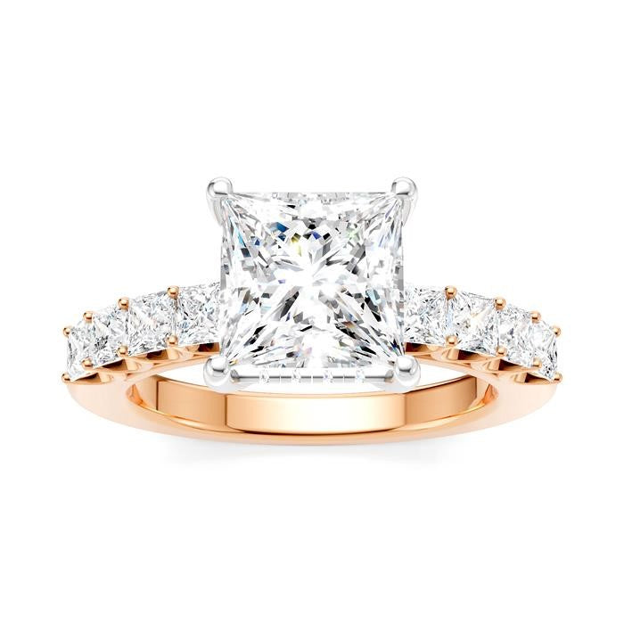 7/8 Ctw Princess Shape Princess and Round Cut Diamond Semi-Mount Engagement Ring in 14K Rose and White Gold