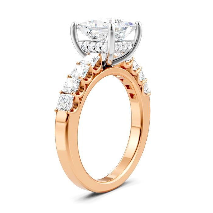 7/8 Ctw Princess Shape Princess and Round Cut Diamond Semi-Mount Engagement Ring in 14K Rose and White Gold