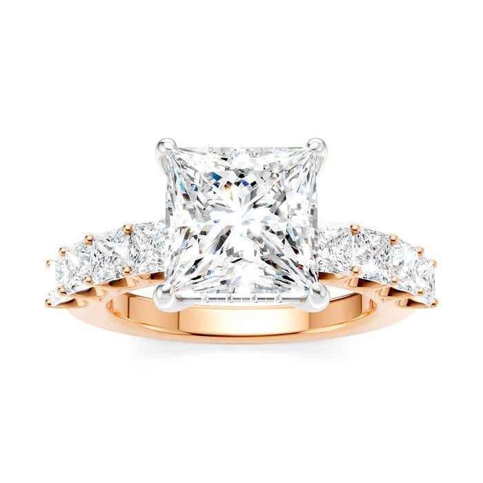 1 1/3 Ctw Princess Shape Princess and Round Cut Diamond Semi-Mount Engagement Ring in 14K Rose and White Gold
