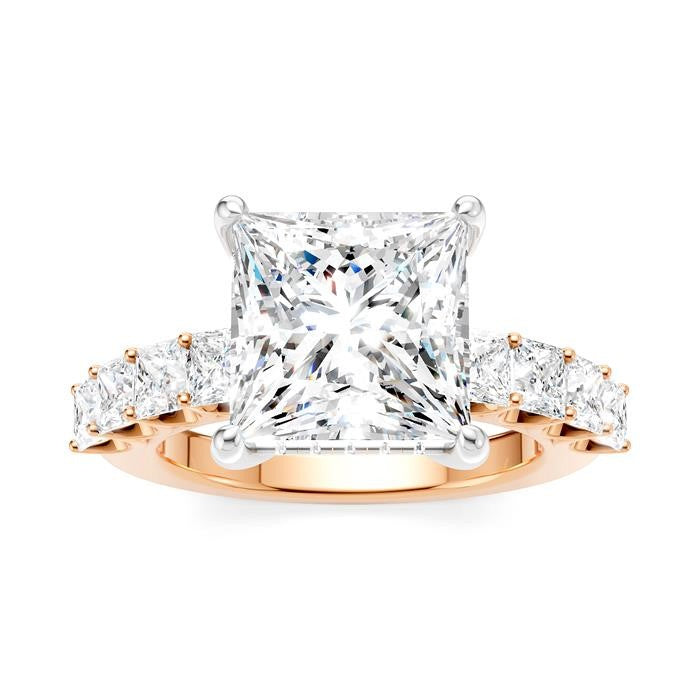 1 1/3 Ctw Princess Shape Princess and Round Cut Diamond Semi-Mount Engagement Ring in 14K Rose and White Gold
