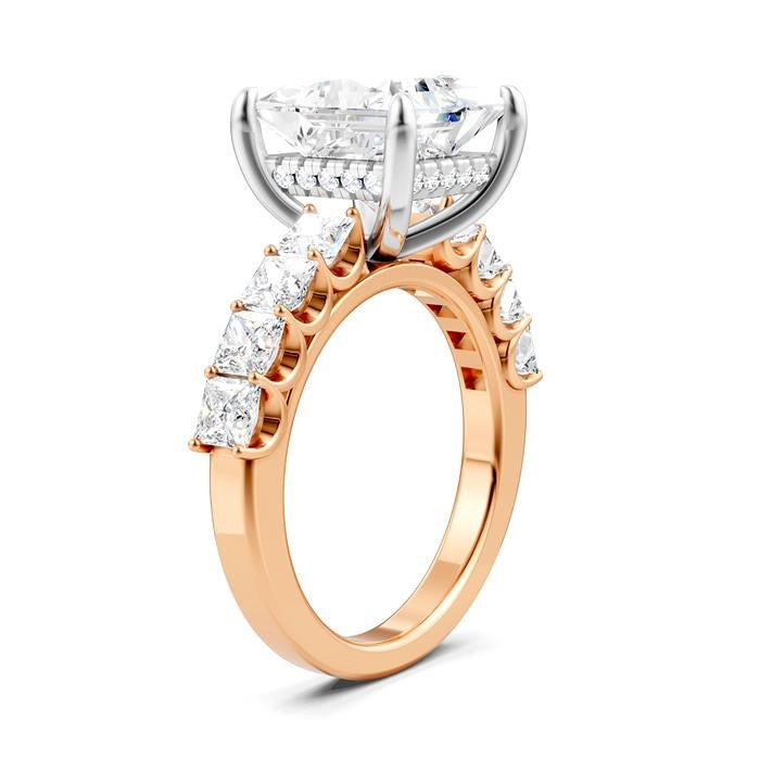 1 1/3 Ctw Princess Shape Princess and Round Cut Diamond Semi-Mount Engagement Ring in 14K Rose and White Gold