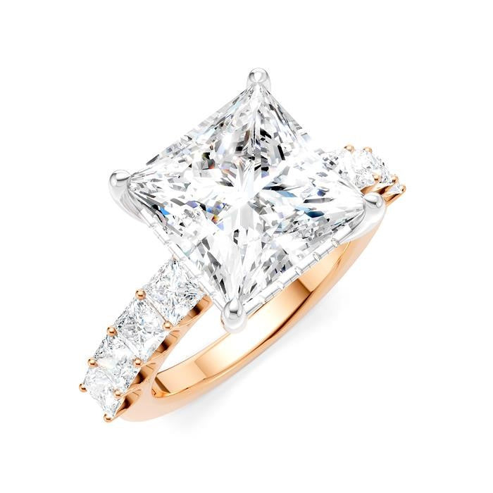 1 1/3 Ctw Princess Shape Princess and Round Cut Diamond Semi-Mount Engagement Ring in 14K Rose and White Gold