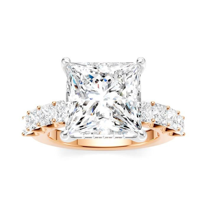 1 1/3 Ctw Princess Shape Princess and Round Cut Diamond Semi-Mount Engagement Ring in 14K Rose and White Gold