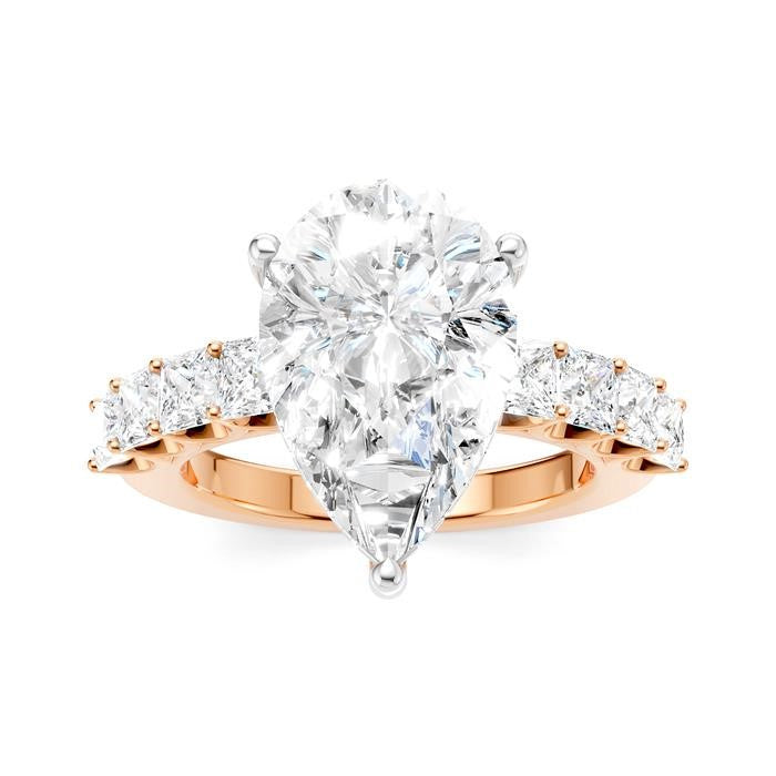 1 1/3 Ctw Pear Shape Princess and Round Cut Diamond Semi-Mount Engagement Ring in 14K Rose and White Gold