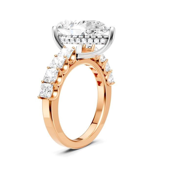 1 1/3 Ctw Pear Shape Princess and Round Cut Diamond Semi-Mount Engagement Ring in 14K Rose and White Gold